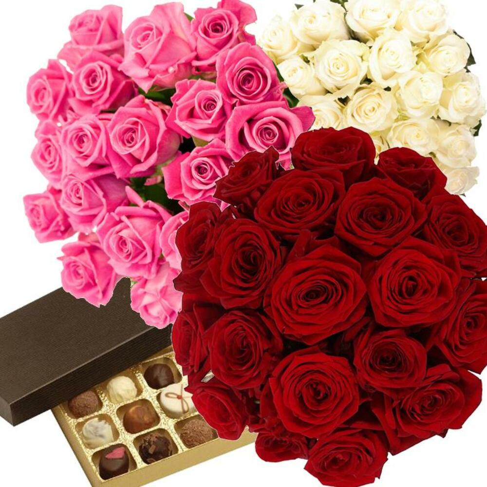 19 Roses of any color + box of chocolates